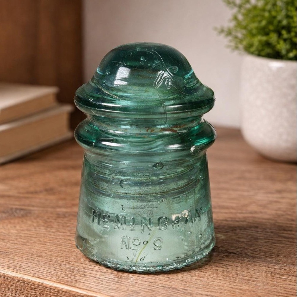 Vintage Hemingray No 9 Glass Insulator Aqua Patent May 2 1893